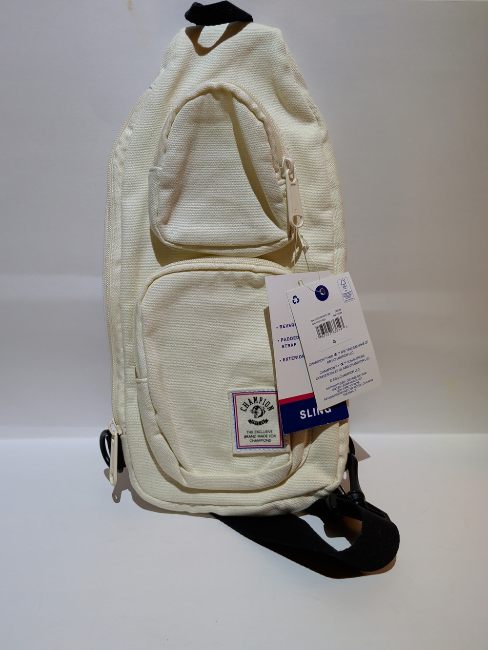 Champion Cream Canvas Sling Bag with Black Strap